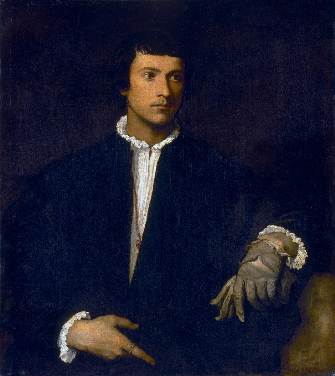 TItian. Man with a glove. Oil on canvas. 100 x 89 cm. ca. 1520-1525.