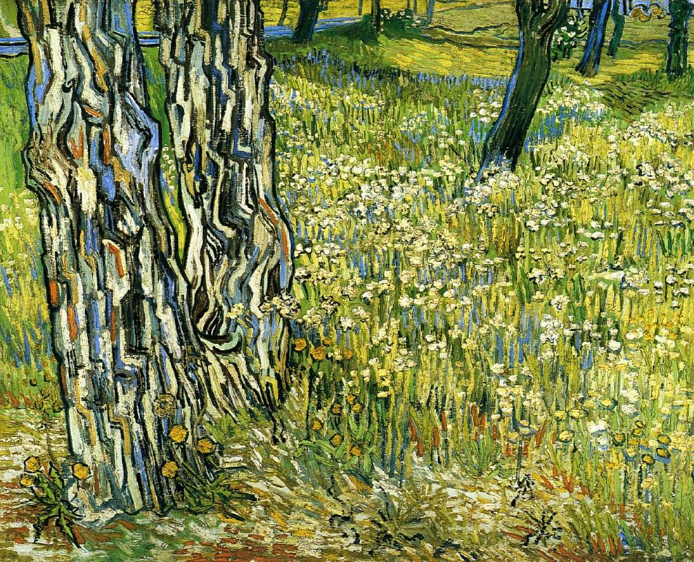 Vincent van Gogh. Tree trunks in the grass. Oil on canvas. 1890.